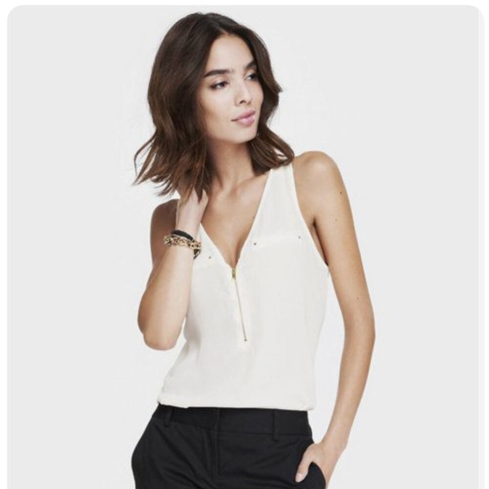 Express White Zippered V-Neck Hudson Tank Top